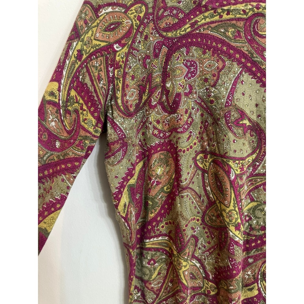 Lauren Ralph Lauren Paisley Crewneck Sweater Fall Olive Burgundy Knit M Academia - Picture 5 of 5
